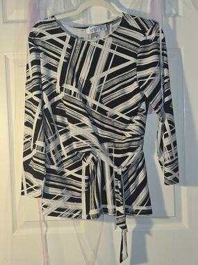 Kasper Black & White Long-Sleeve Tie-Front Dress